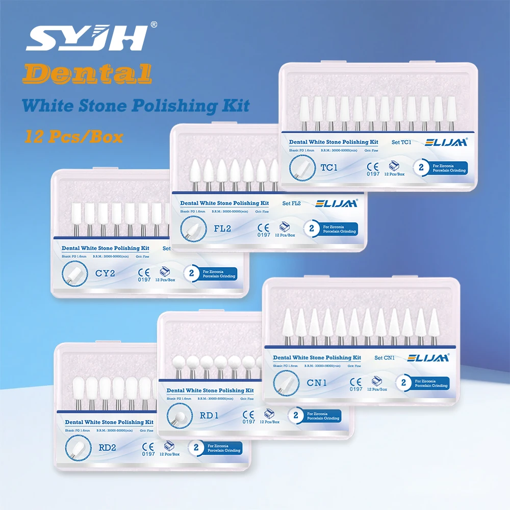 

SYJH 12Pcs/Pack Dental Polishing Stone Handpiece Burs FG Cone Flame Dental Teeth Whiting Metal Resin Porcelain Dental Instrument