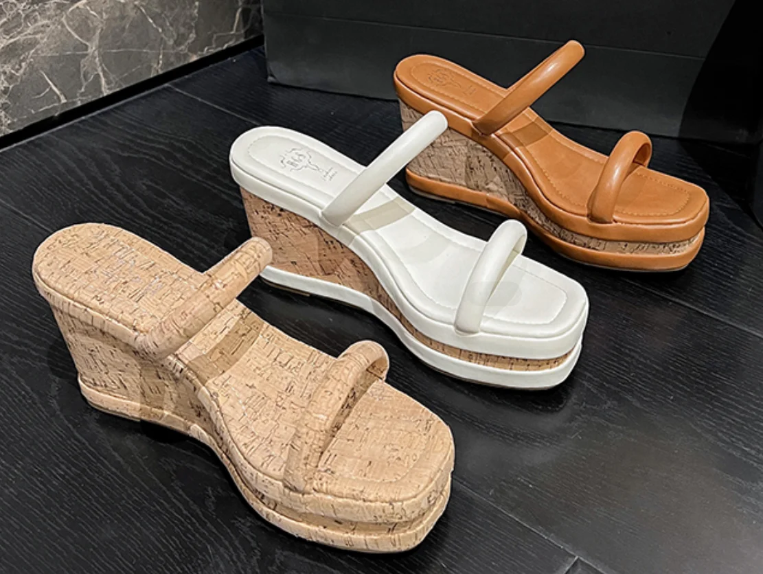 AIYKAZYSDL 2024 pantofole da esterno scivoli sandali da spiaggia in legno di sughero piattaforma piatta tacco a zeppa Casual Boho Patchwork scarpe