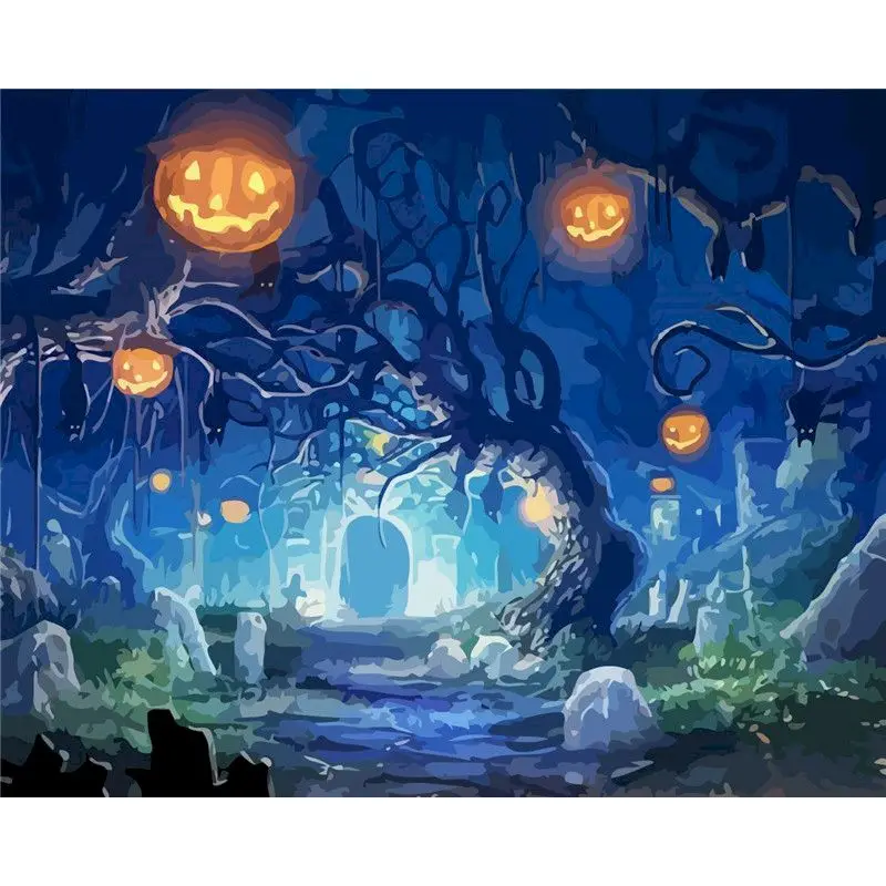 

GATYZTORY Diy Painting By Numbers With Frame Halloween Scenery Acrylic Paint On Canvas Picture By Numbers For Adults Starter Kit