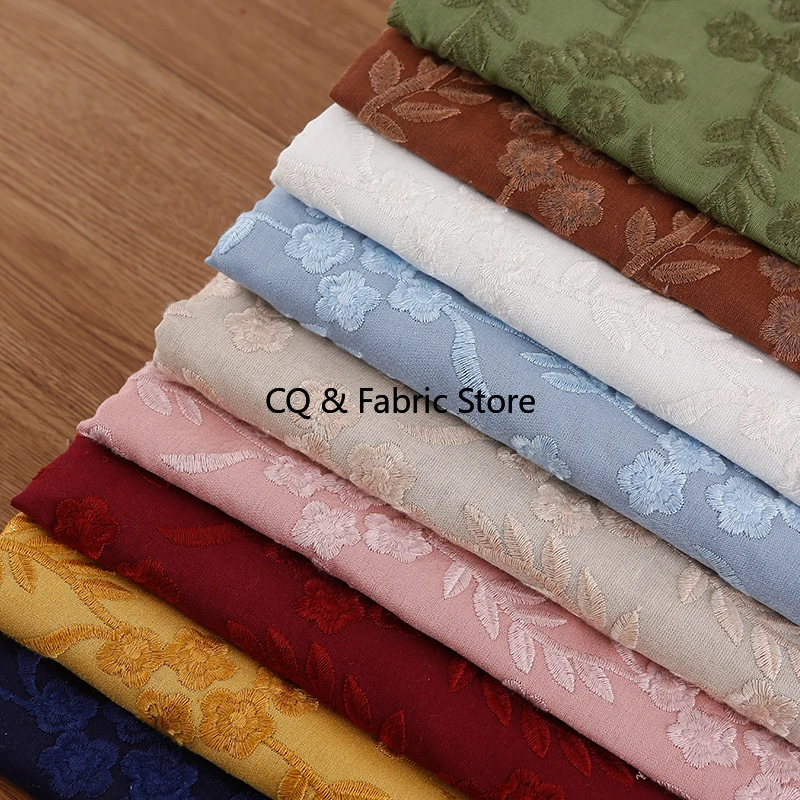 Thick Flower Embroidered Cotton Linen Fabric For DIY Sofa Pillows Home Decoration Fabric By The Meter