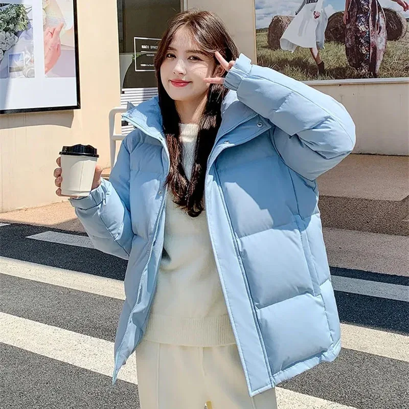 

Winter Female Hooded Cotton Padded Coat Korean Ladies Long Sleeves Puffer Outwear 2025 Women Fashion Solid color Parkas Jacket