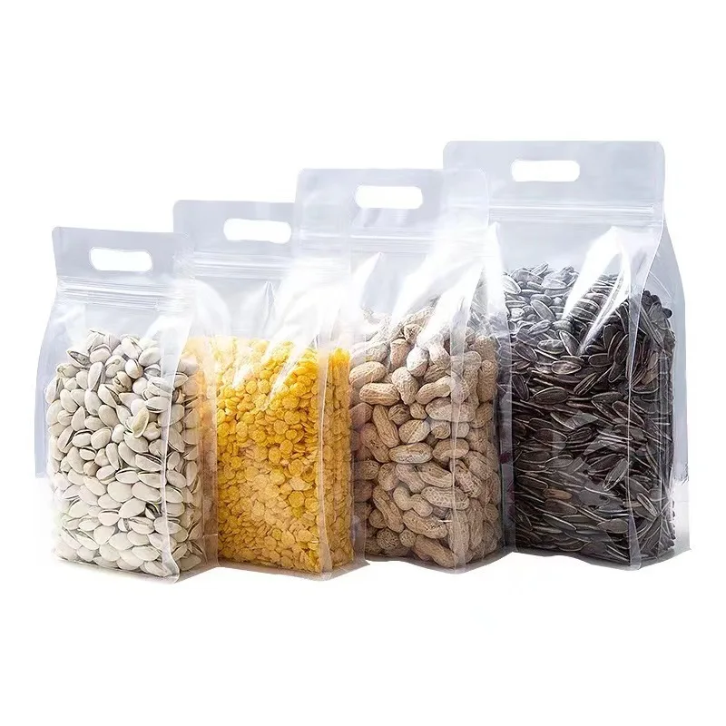 500Pcs/Lot Transparent Plastic Food Packaging Ziplock Bag Handle Portable Sealed Storage Candy Grains Tea Nut Dried Fruit