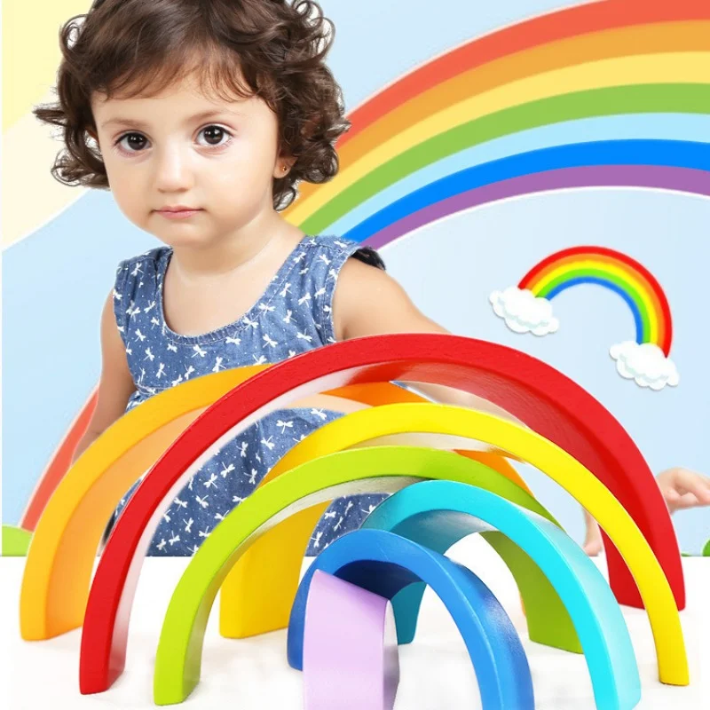 

Baby Food Grade Silicone Toy Montessori Rainbow Building Blocks DIY Creative Stacking Balance Game Educational Toy for Kids Gift