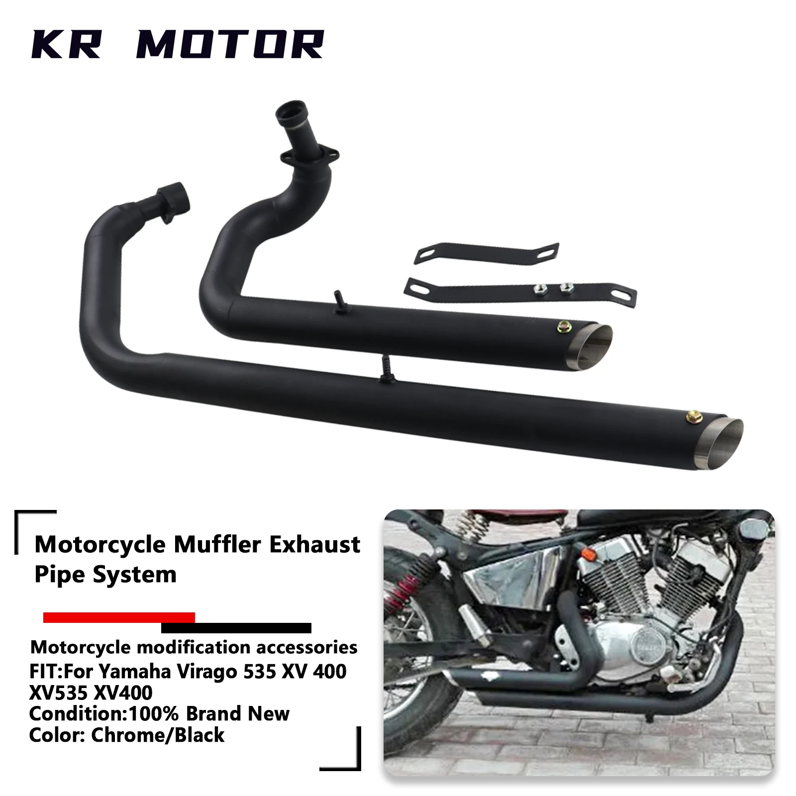 

Fit For Yamaha Virago 535 XV 400 XV535 XV400 XV535/400 All Years Motorcycle Dual Exhaust Full System Muffler Double Muffler Pipe