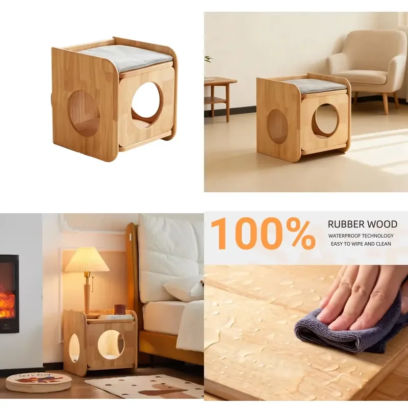 for Luxury Modern Log Style All Solid Wood Multi Functional Environmentally Friendly Cat Bedside Table Living Room Pet