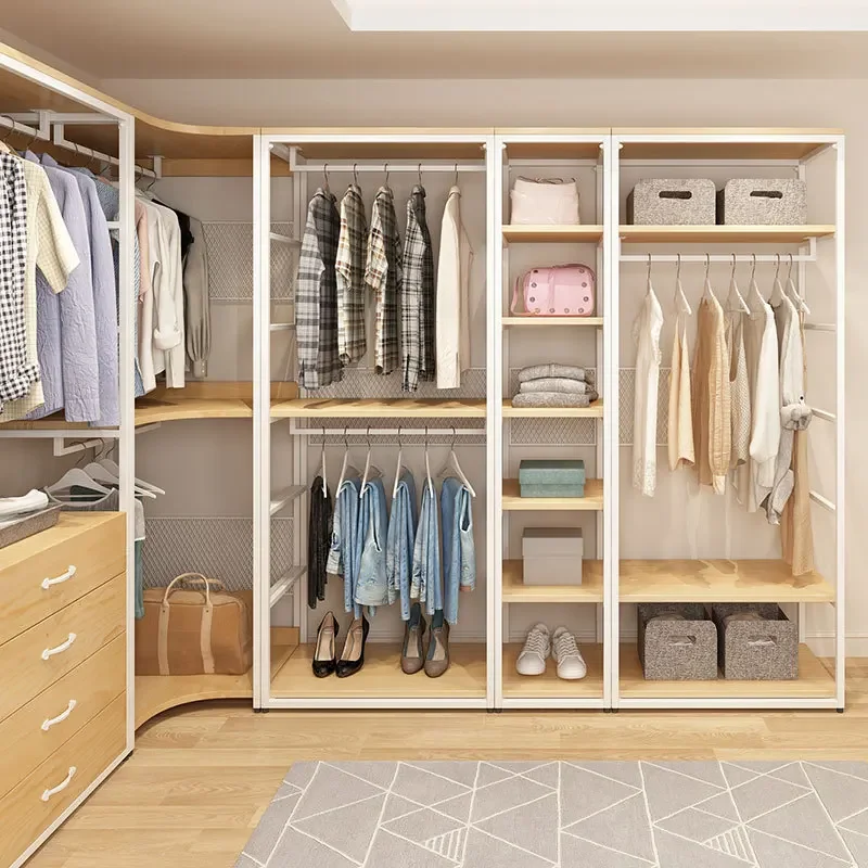 Open simple wardrobe Doorless environmentally friendly metal frame Corner cloakroom