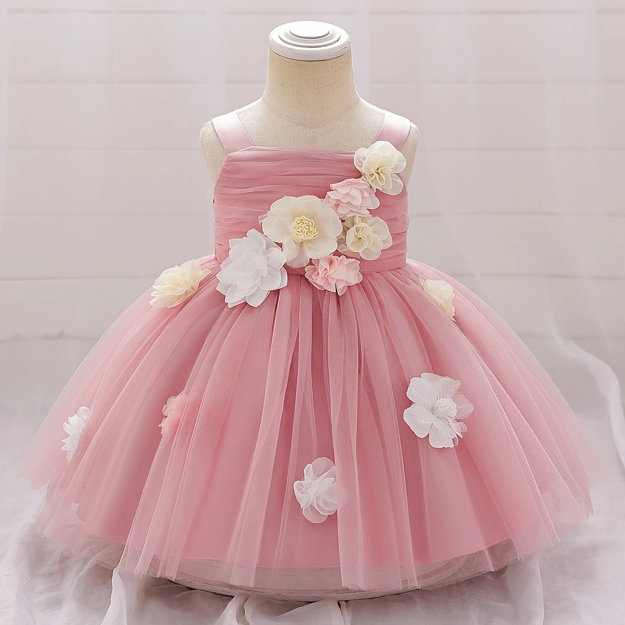 Summer Floral Green Wedding Party Dress For Flower Girls Baby Girl 1st Birthday Tutu Dresses Toddler Daily Holoday Clothes Wear