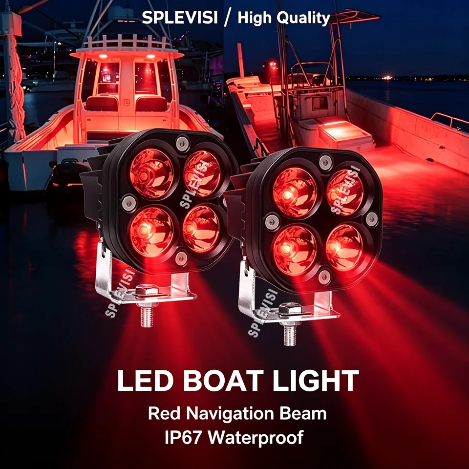 Marine LED Boat Light 2 Pack, 40W Red LED Marine Spotlights Waterproof, Deck Dock 12V Marine Boat LED Deck Courtesy Stern Light