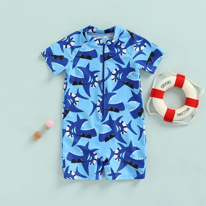 Toddler Boys Swimsuit Summer Short Sleeve Cartoon Animal Sun Protection Bathing Suit