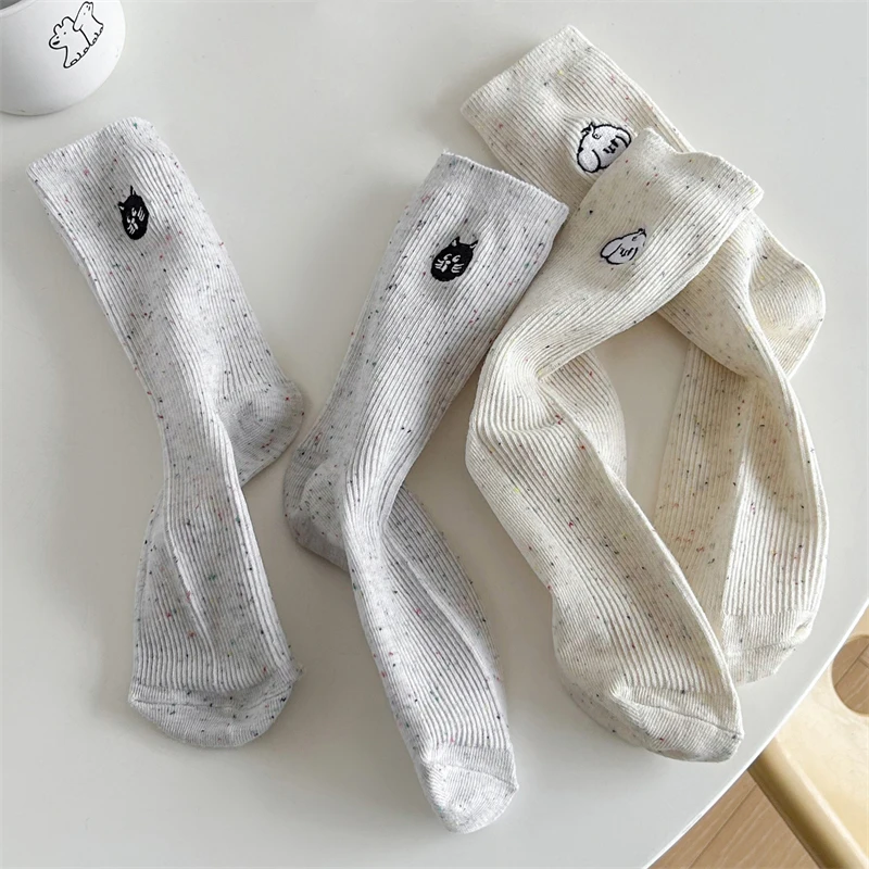 Women Socks Japanese Style New Trendy Embroidery Socks Cartoon Long Preppy Style Simple Kawaii Cute Socks Dogs Breathable Comfy