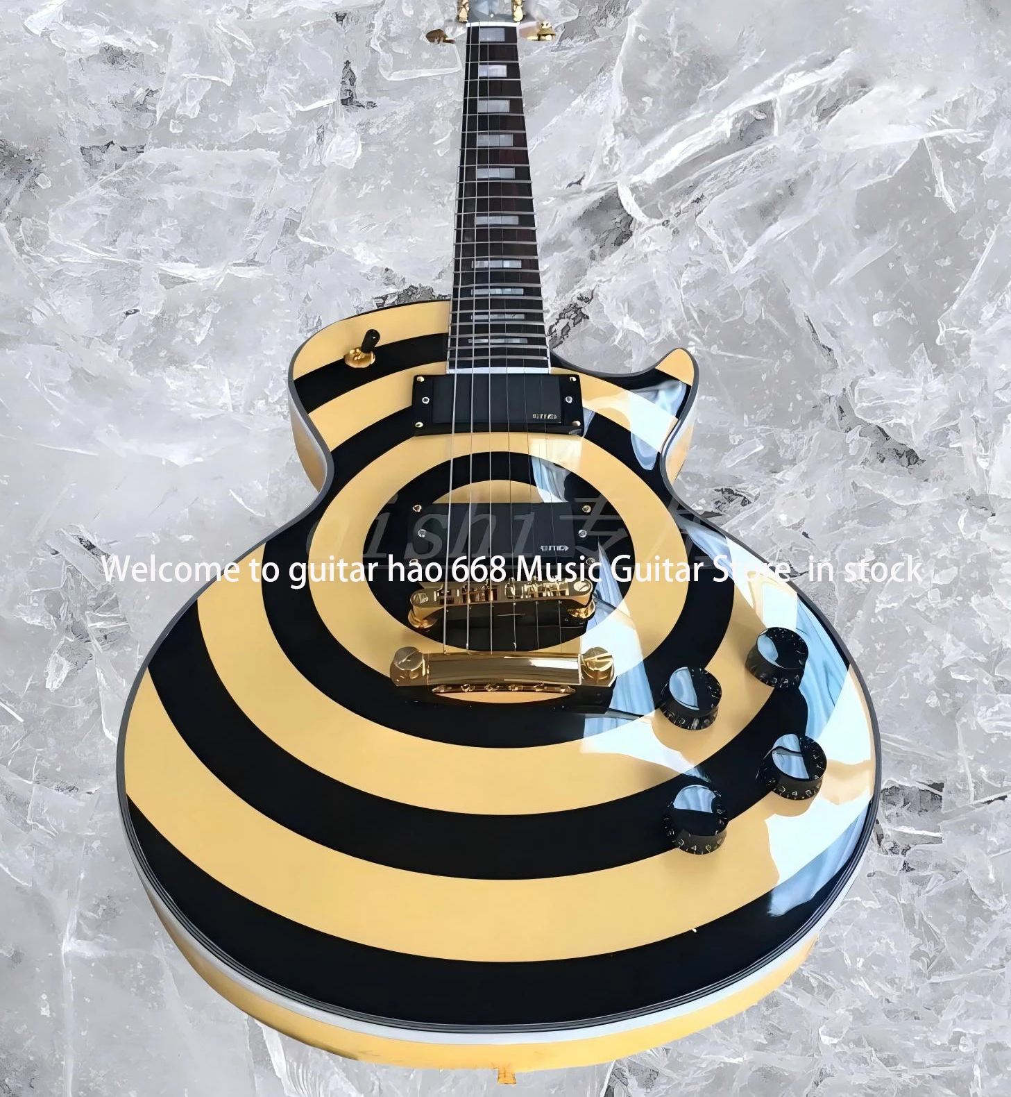 hot Zakk bullseye Cream & Black Electric Guitar EMG 8185 Pickups Gold Truss Rod Cover White MOP Block Fingerboard Inlay