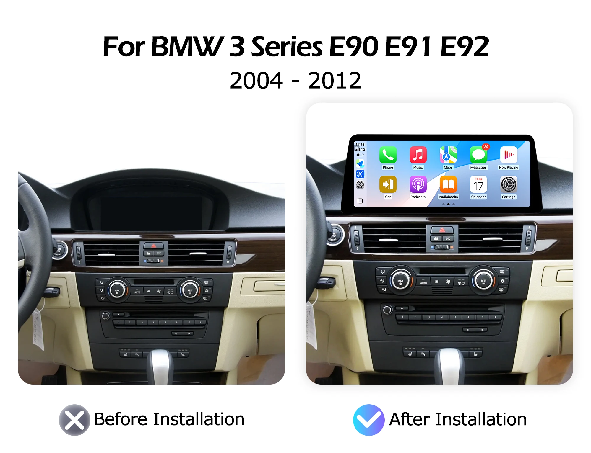 2400*900P Android 16 For BMW 3 Series E90 E91 E92 2004-2012 CCC CIC System Car Radio Auto Wireless Carplay Multimedia Player