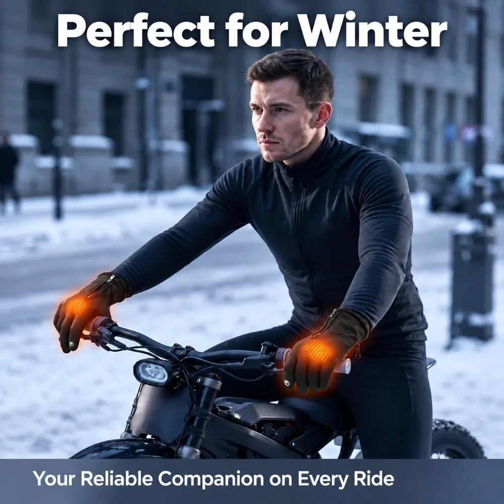 Waterproof Men's Black Winter Gloves with Zipper Touch Screen Thermal Cycling Gloves Elastic Cuff Non Slip Winter Sports Gloves
