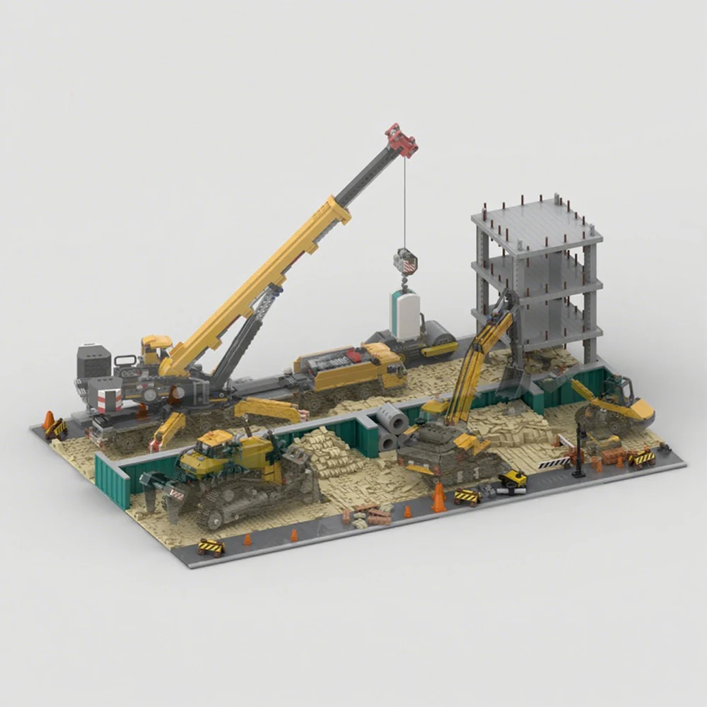 MOC City Engineering Street View Cantiere di costruzione modulare Espositore Modello Building Blocks Assemblaggio fai-da-te Regalo giocattolo per bambini