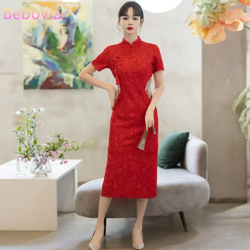 

2024 Dinner High-end Chinese Style Traditional Elegant and Pretty Women's Qipao Dress Improved Red Cheongsam New Year