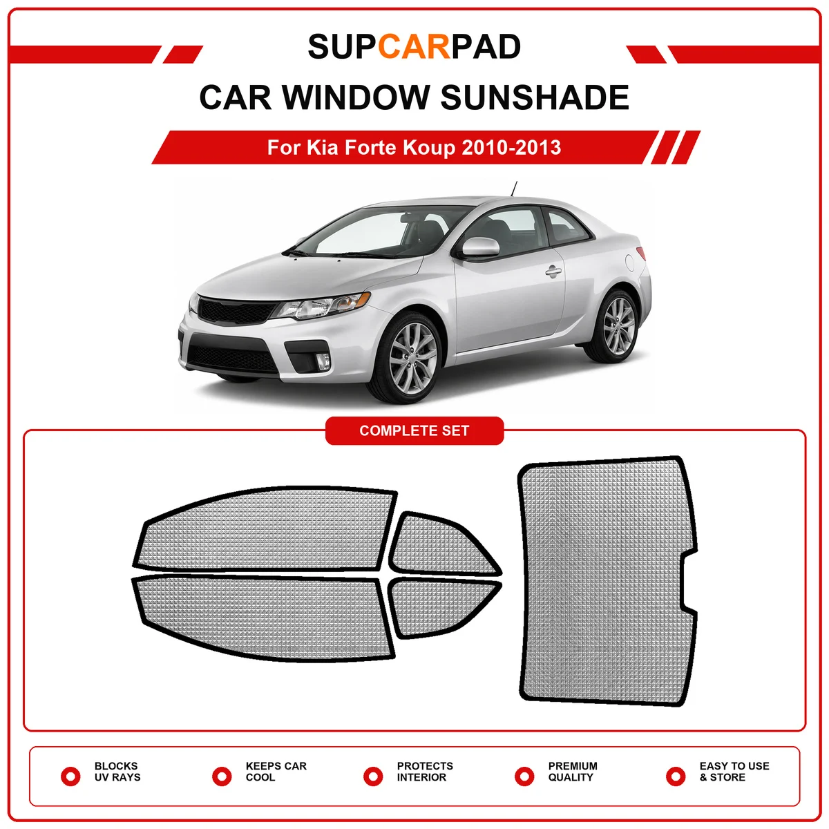 For Kia Forte Koup 2010-2013 Pre‑Cut Auto Window Sunshade Anti‑UV Car Sun Visor Protector