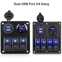 Digital Voltmeter Dual USB Port Outlet 3/4 Gang 4.8A 12V Waterproof Circuit Control Boat Moto Car Switch PanelWith Sticker