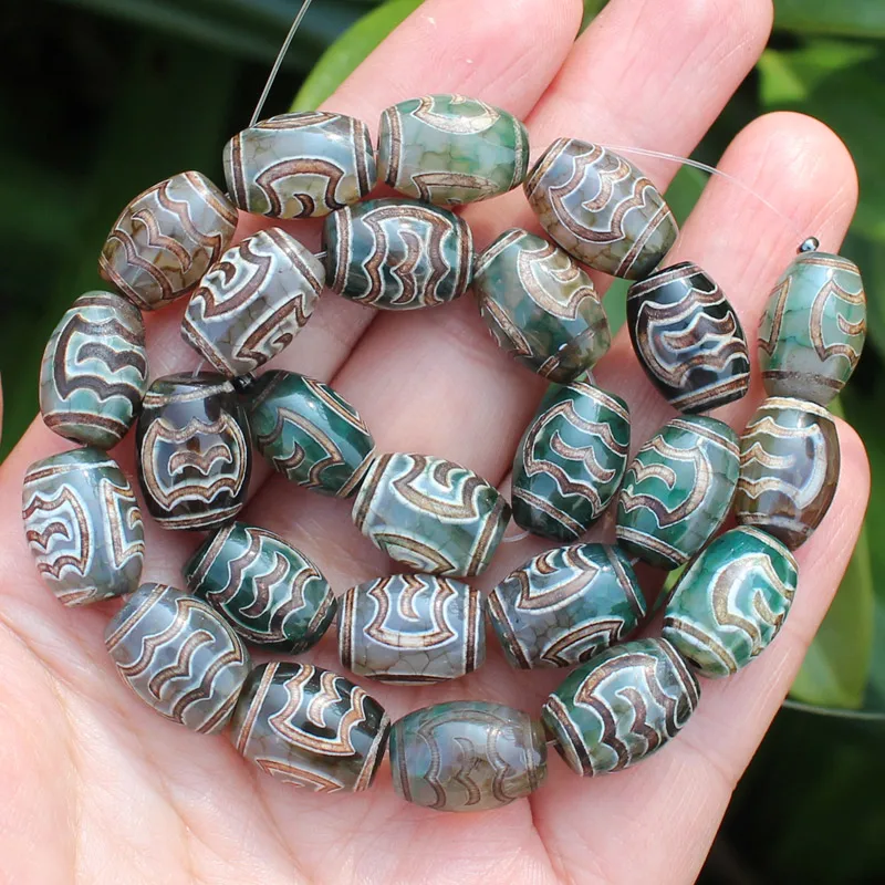 8pcs ,10x14mm Natural Green Agate Ancient Tibet Dzi beads,Lucky Symbol,Powerful Amulet,For DIY Jewelry Making !