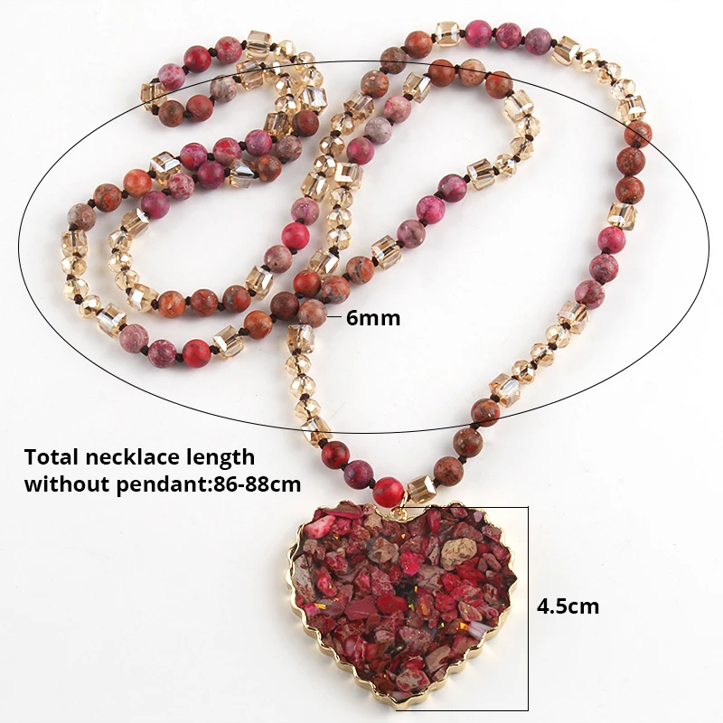 RH Fashion Bohemian Jewelry Accessoryes 6mm Beads Knotted Love Heart Pendant Necklaces For Women Festival Gift