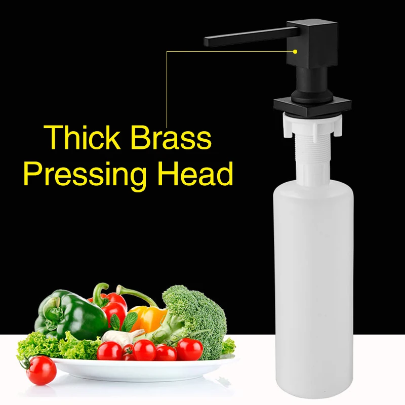 Square Sink Soap Dispenser, Large Capacity Kitchen Sink Press Type Liquid Soap Dispenser, Zinc Alloy Indenter 360° Free Rotation