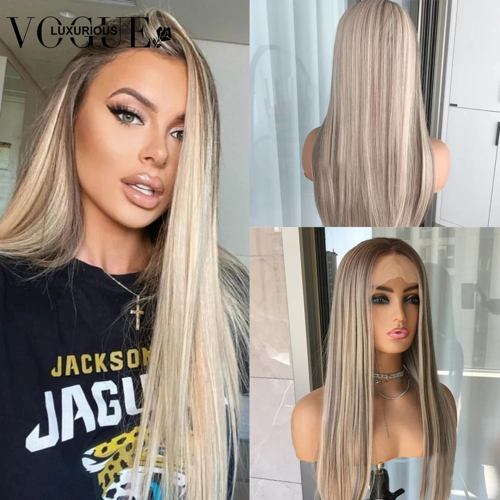 

Highlight Blonde Brown Colored Straight Human Hair Closure Wigs 13X4 Transparent Lace Front Wig For Woman Pre Plucked On Sale