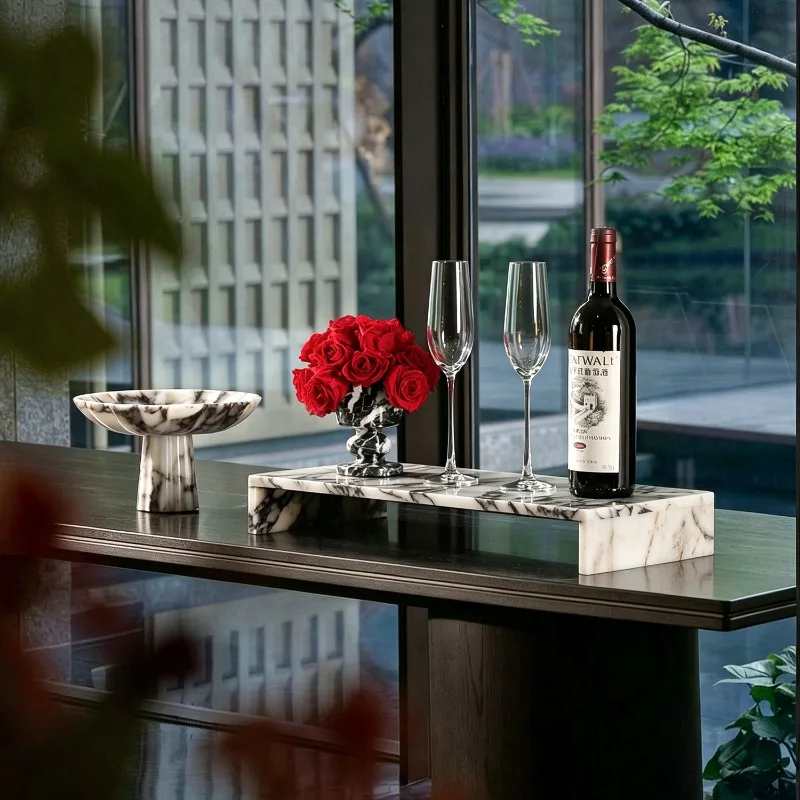 Natural Marble Storage Tray Luxury Decorative Organizer for Wine Set, Showroom Sideboard & Windowsill Decoration For Home Desk