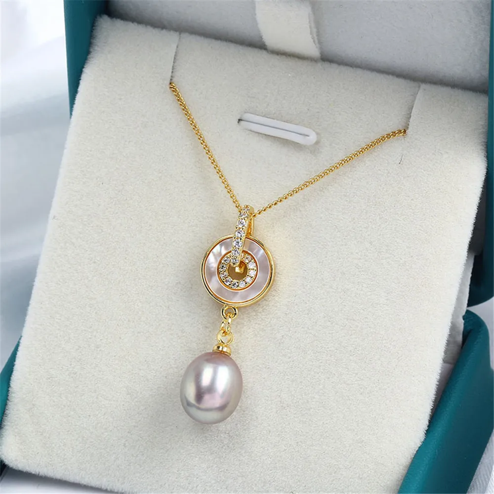 

Domestic 14k Gold Injection Color Ring Mother-of-pearl Micro-set Zircon Pearl Necklace Pendant DIY Accessories Temperament