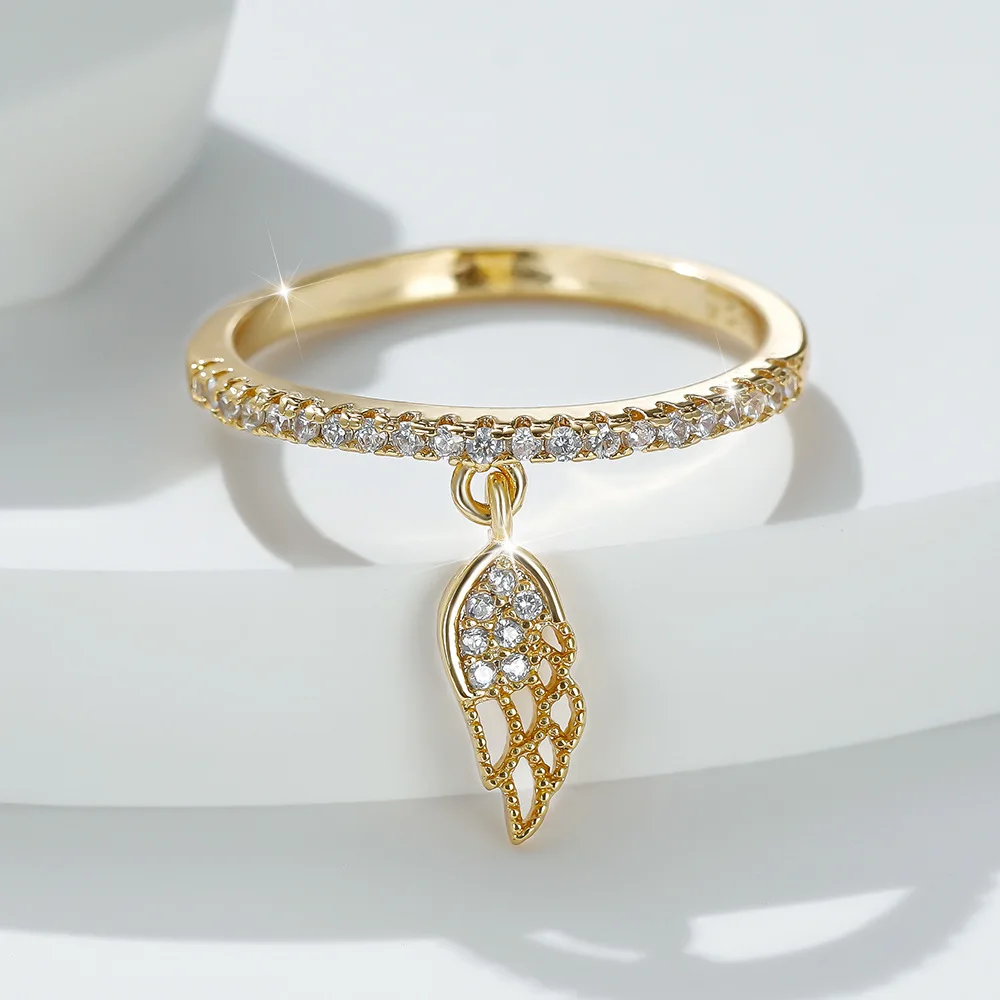 2026 New European and American Dynamic Wings Zircon Ring New Trendy Micro Inlaid Fine Ring Hollow Light Luxury Accessory