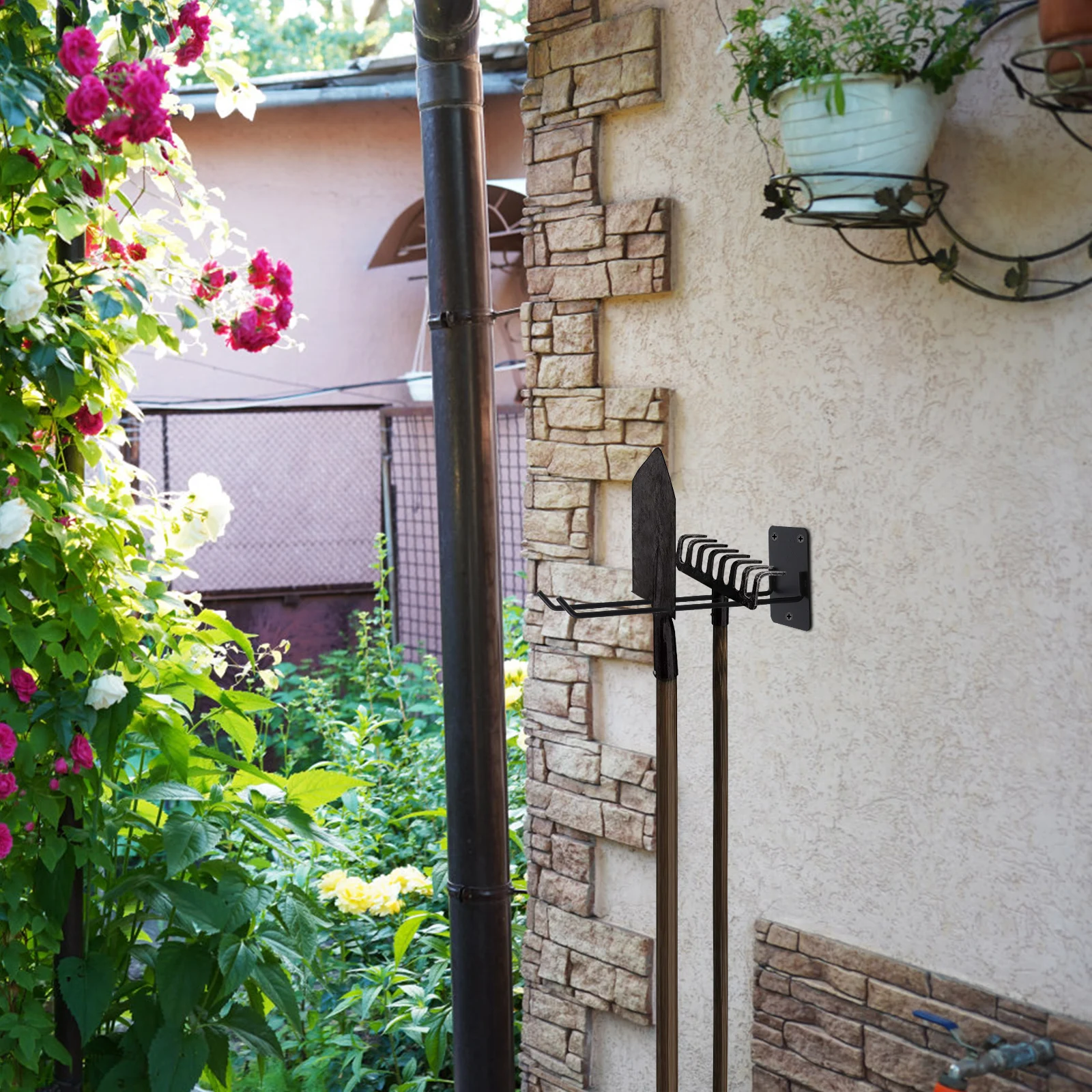 

Wall Mounted Mop Broom Holder Organizer Rack Iron Garden Tool Storage Space Saving Elegant Design Broom Holder