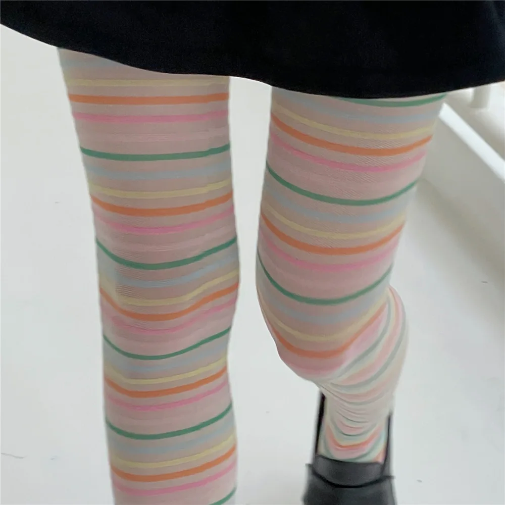 2023 New Spice Girl Millennium Pantyhose Color Stripes Niche Jacquard Pantyhose Rainbow Pantyhose