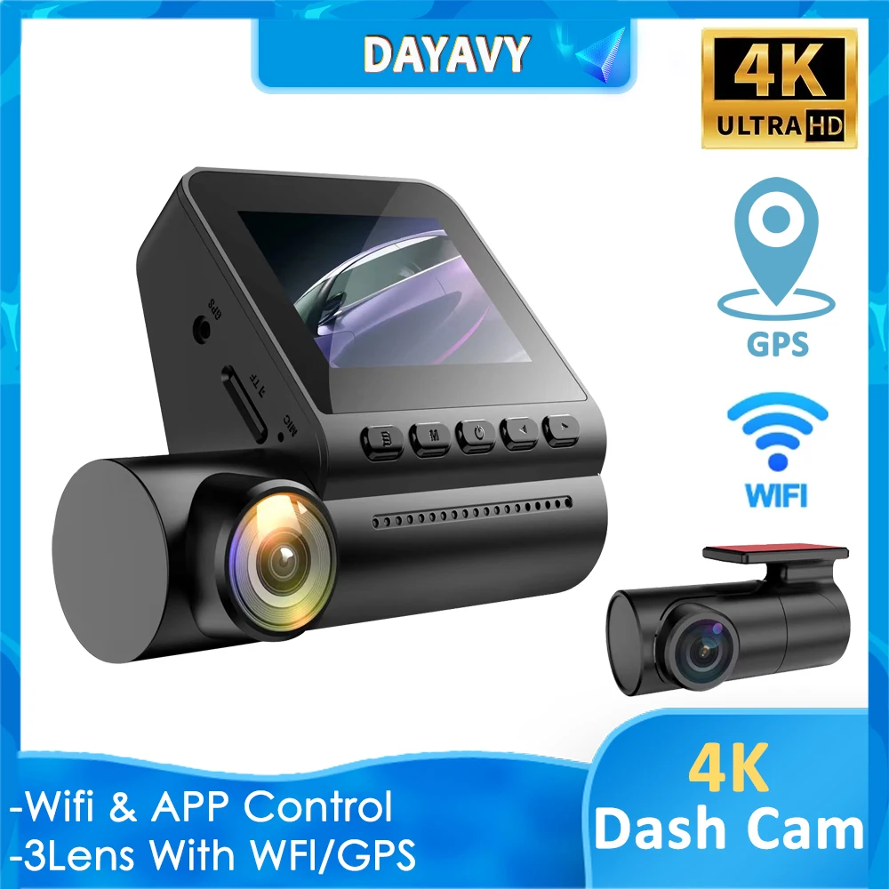 

A20 Dash Cam 4K GPS Wifi 3 Lens Front and Rear Camera for Cars Recorders 1080P Rear Car DVR 24H Parking Monitor Car Acessories