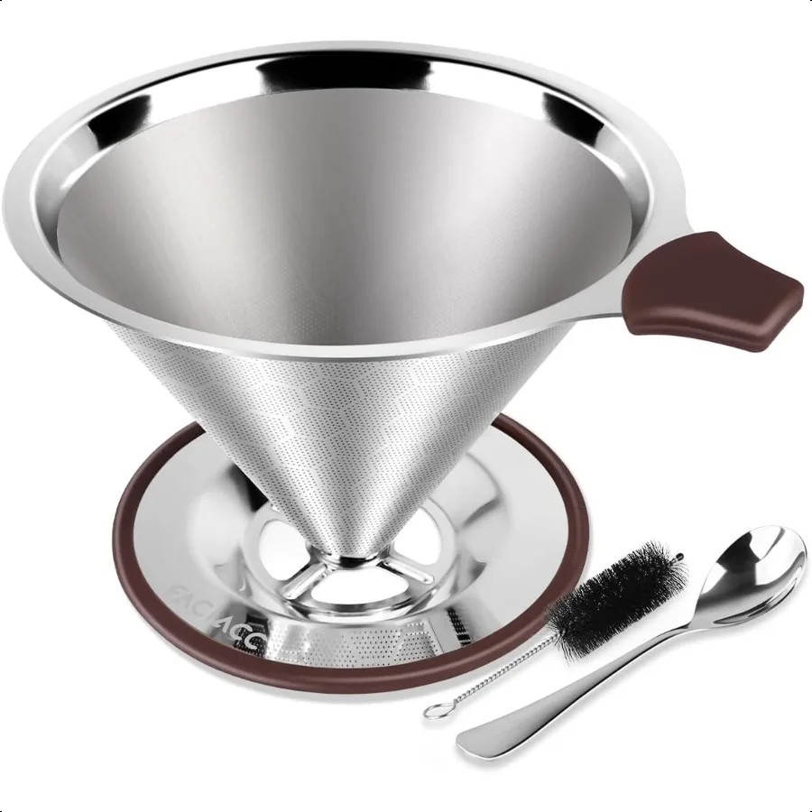 

FACIACC Pour Over Coffee Dripper Profional Stainl Steel Coffee Filter Paperl and Reusable Upgraded Double Micro Mesh Filter wit