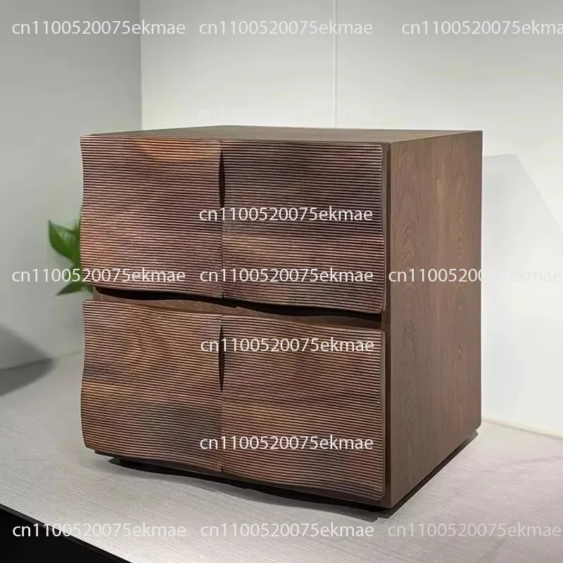 Retro solid wood bedside table wavy pattern retro medieval style antique home furniture bedroom living room locker