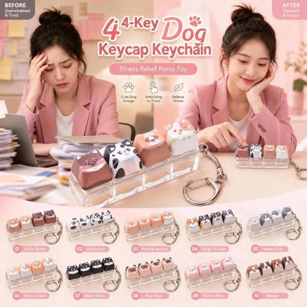 4 Keys Anti-stress Pendant Mechanical Keyboard Stress Relief Clicker Pass the Time Finger Button Calming Keychain Keys
