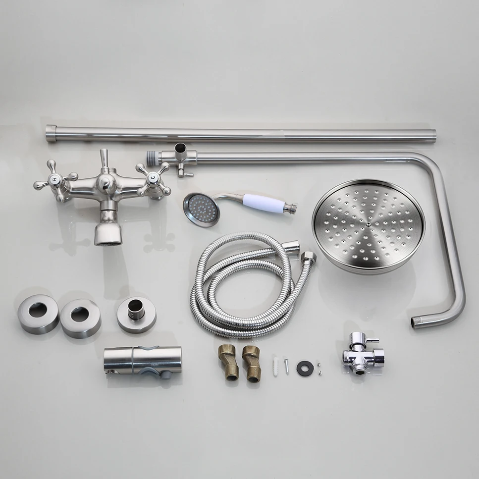 KEMAIDI Shower Faucets Set Nickel Brushed Adjustable Rain Shower Bar Cold and Hot Water Mixer Wall Mounted Shower sets