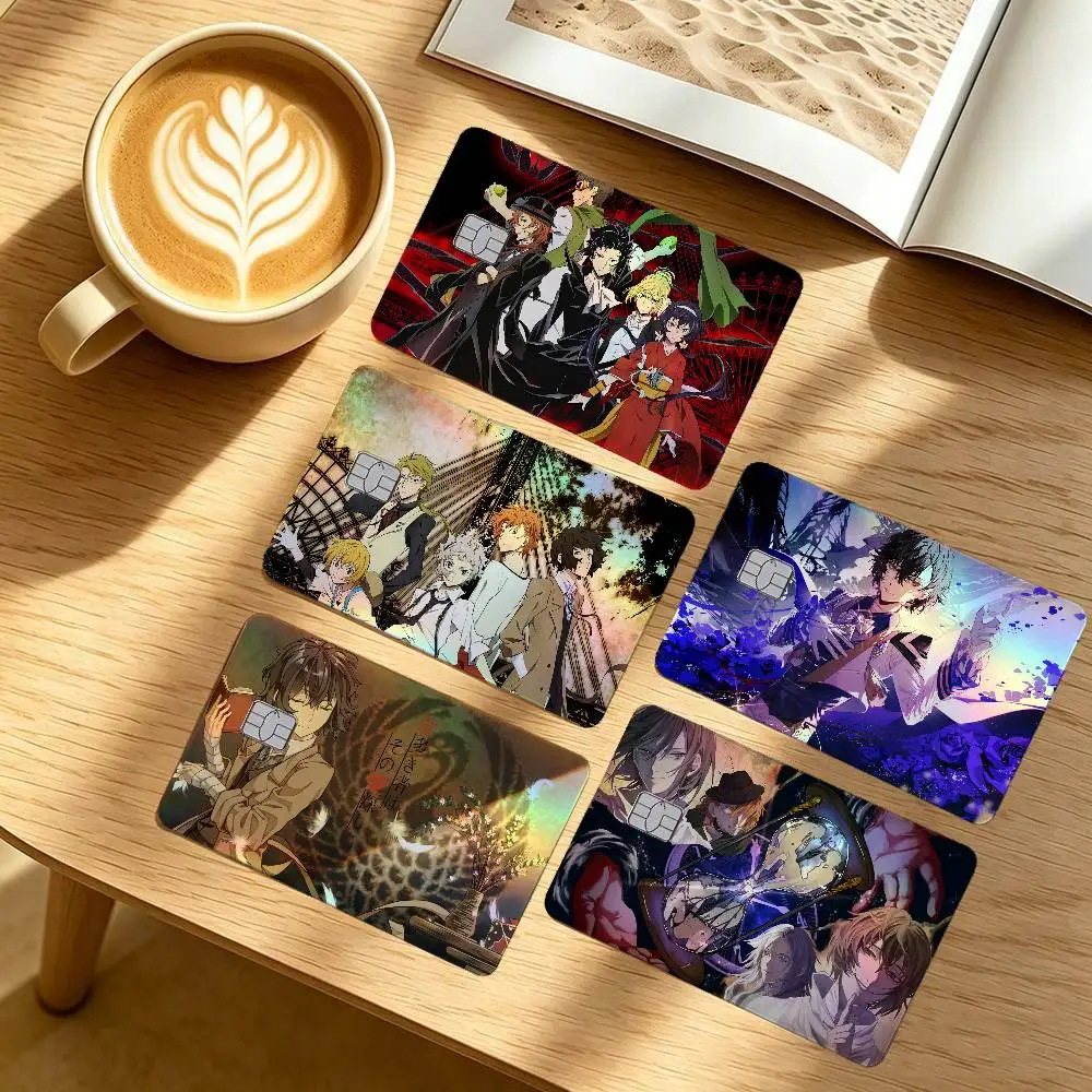Anime B-Bungo Stray Dogs 4Pcs/Set Holographic Laser Credit Card Stickers Iridescent Waterproo Fits All Standard Bank Cards