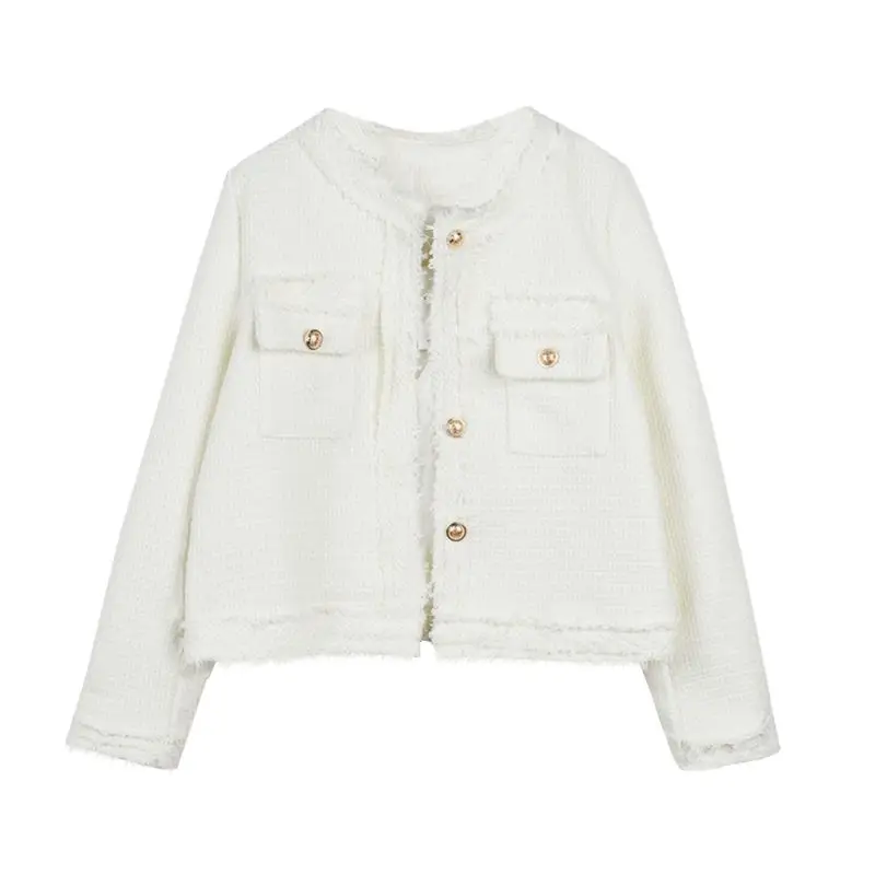 2025 New Spring and Autumn Versatile White Jacket Women's  Unique Chic Design Short Top