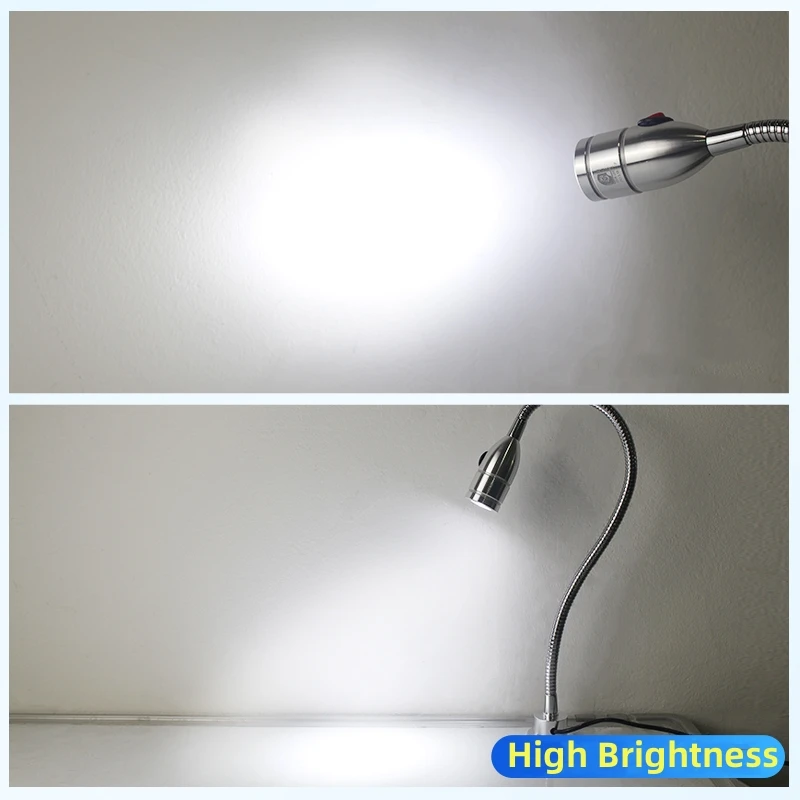 DC12V 24V LED Gooseneck Machine Tool Light 3W Industrial Hose Work Lamp Fixed Base Kitchen Bedside Garage Spotlights With Switch