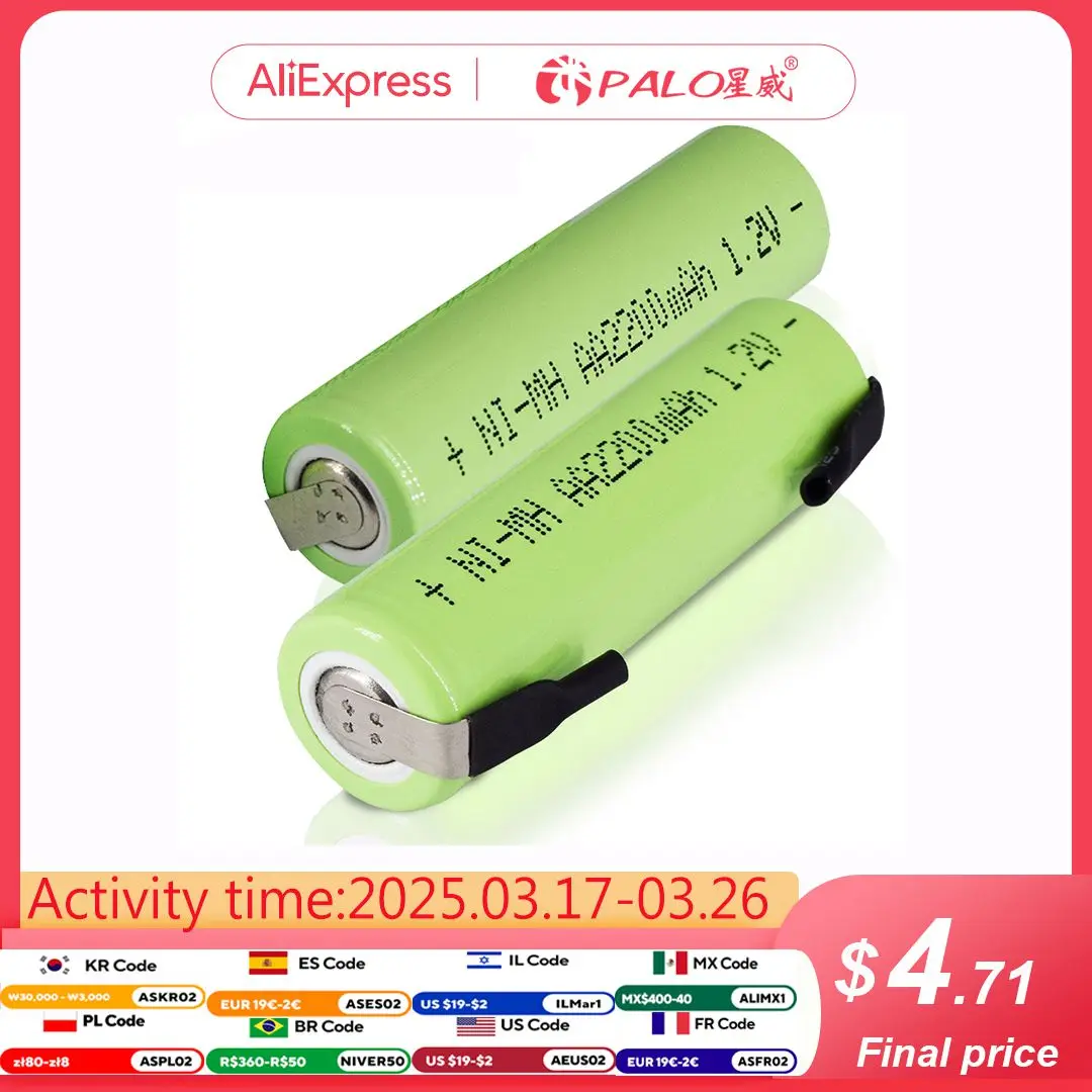 1.2V AA Rechargeable Battery 2200mah NiMh Cell Green Shell with Welding Tabs for Philips Electric Shaver Razor Braun Toothbrush