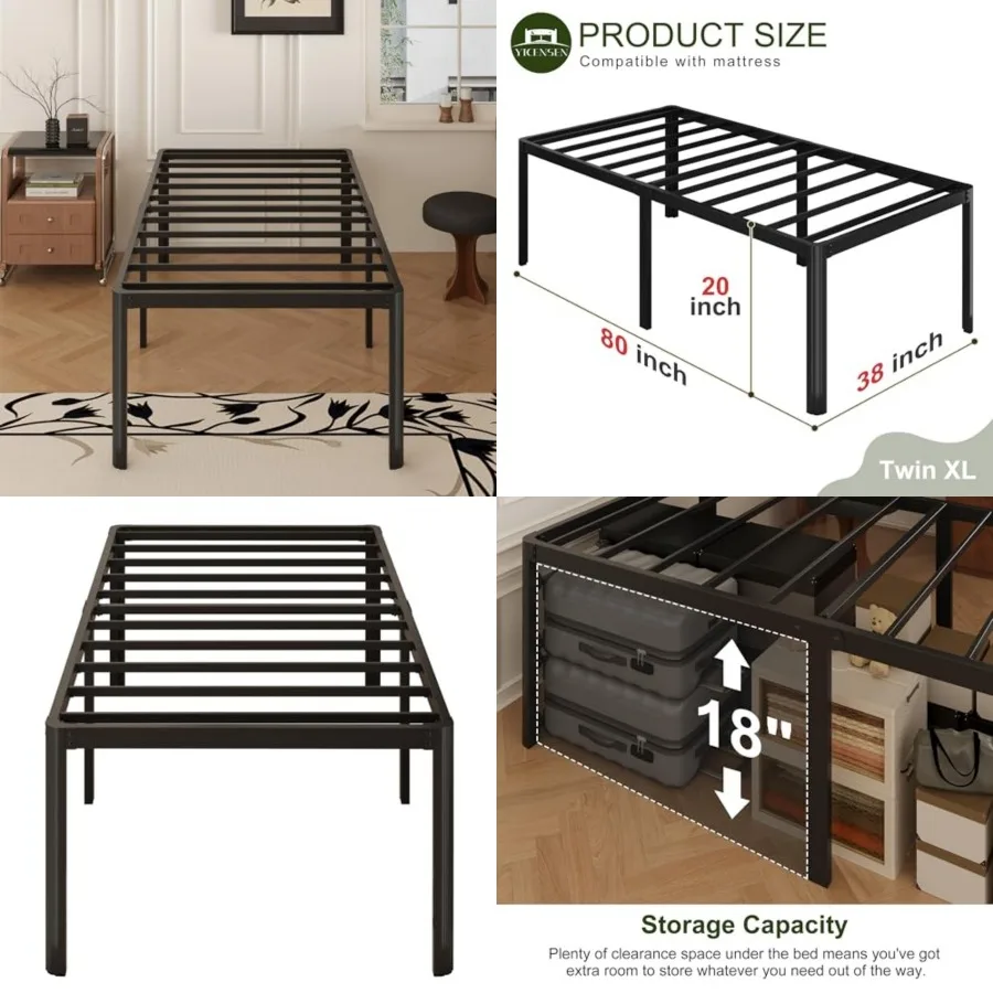 

High Bed Frames with Rounded Corner Legs, Heavy Duty Metal Platform Bed Frame No Box Spring Needed, Easy Assembly, Noise Free,
