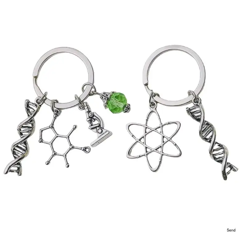 DNA Pendant Keychain Creative Science Instrument Keyring Neurology Biology Key Rings Gift for Students