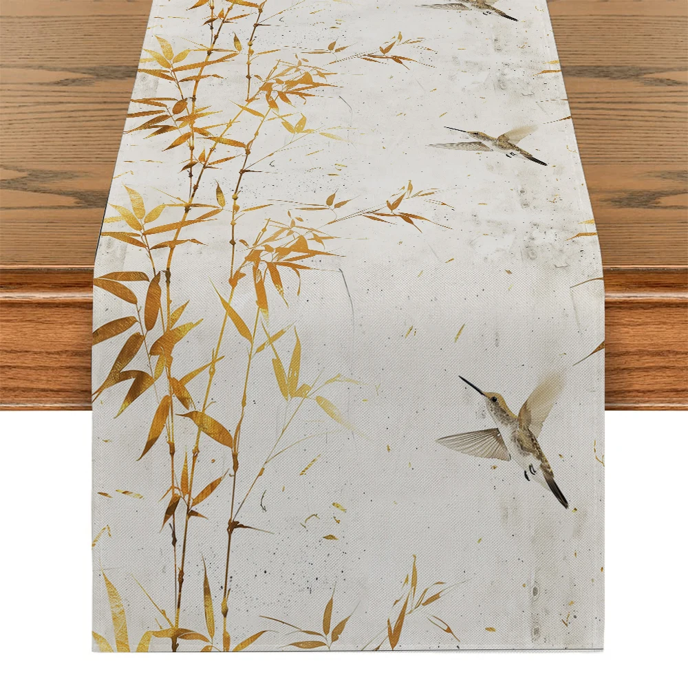 Plants Bamboo Leaves Hummingbird Table Runner Kitchen Table Decor Farmhouse Dining Table Runners Wedding Party Decorations