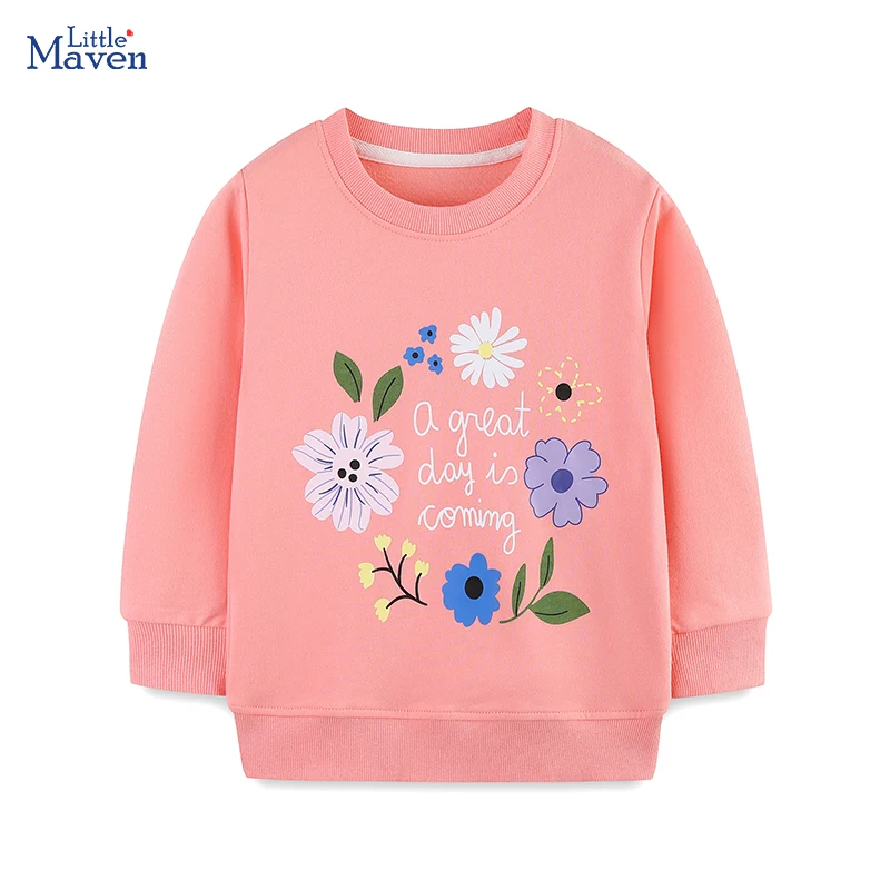 

Little maven Autumn Girls Sweatshirt Embroidered Cartoon Flowers Children's Costumes Spring Kids Clothes Sweatshirts Cotton