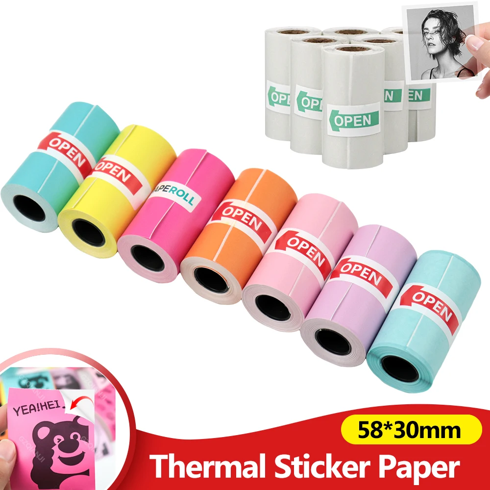 57mmx30mm Mini Printer Color Sticker Thermal Paper Label Paper Sticker Photo Papers For PeriPage Poooli 58mm width Photo Printer