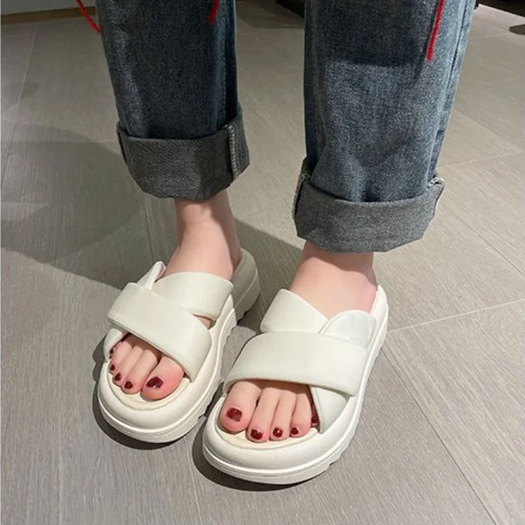 Women\'s Slippers 2023 New Fashion All-match Summer Open-toed Women\'s Sandals Solid Color Women\'s Slippers Square Toe Flat