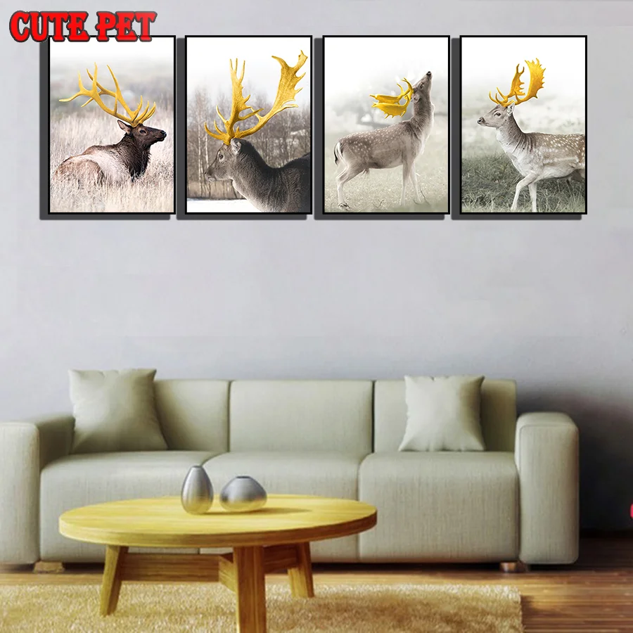 diamond embroidery Animal deer and sheep golden horns diamond painting mosaic cross stitch 5d full square round drill Decoration