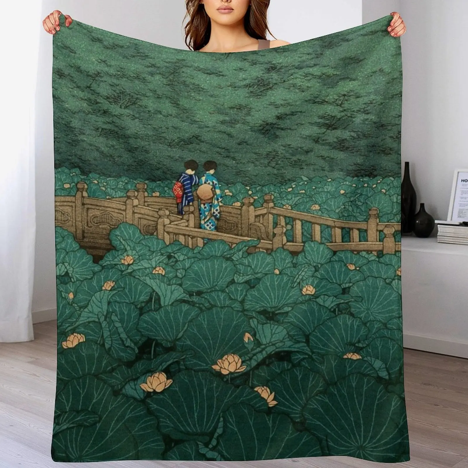 Shiba Benten ike - Hasui Kawase Throw Blanket Beautifuls Warm Picnic Blankets