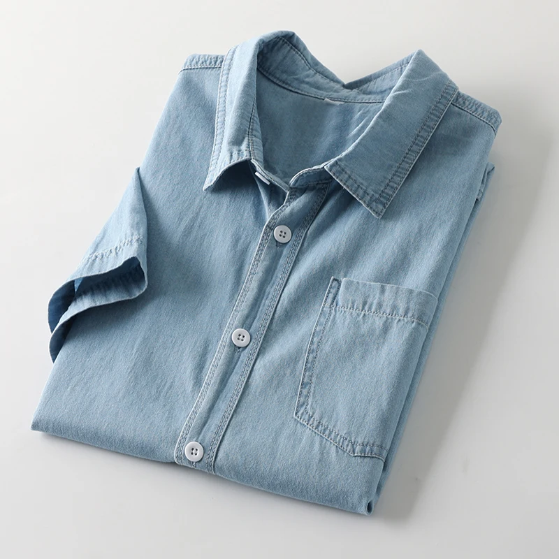 

Linen Cotton Urban Chic Men's ort Sve Denim irt Thin Pure Cotton Workwear Stand Fit Faionable Summer irt