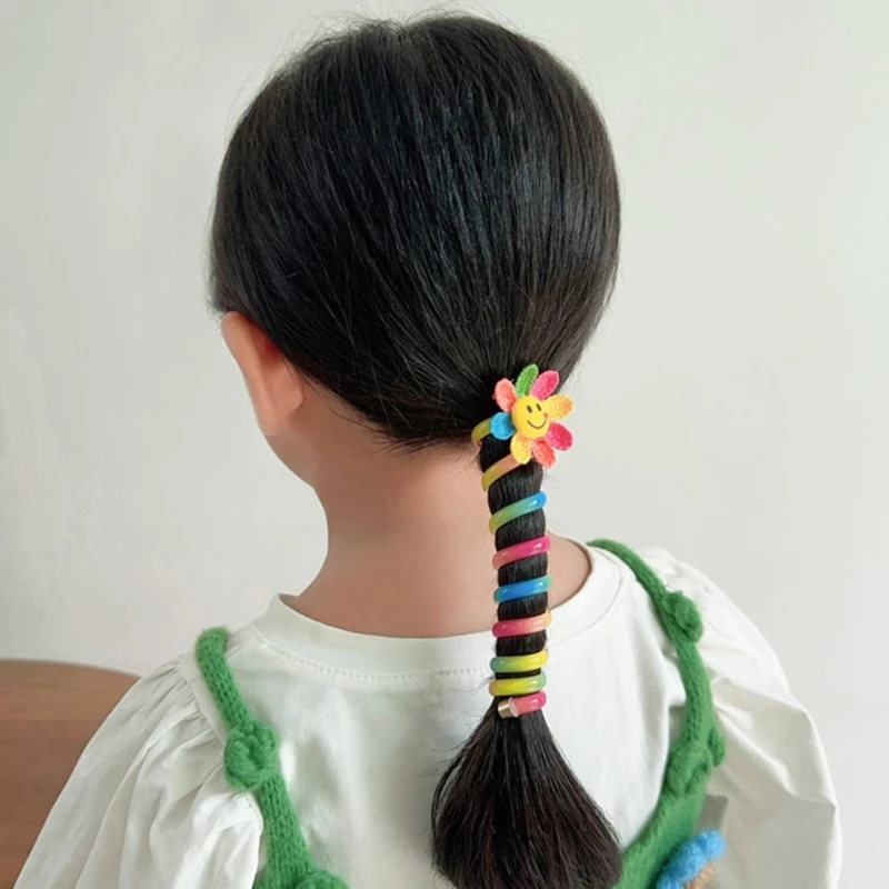 2024 新しい楽しい子供ヘアアクセサリーカラフルなポニーテール弾性バンド春コイル状帽子