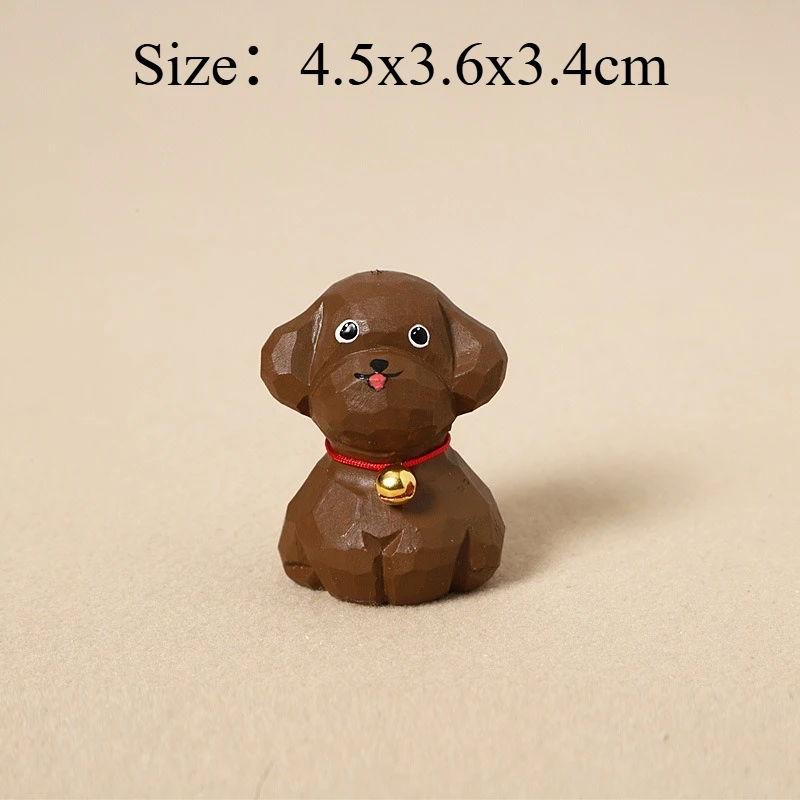 Hand Carved Wooden Teddy Dog Keychain Handmade Cute Cartoon Wood Puppy Figurines Bag Pendant Creative Gift Ornament Decoration